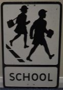 A large white painted enamelled school sign. Est.