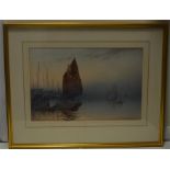 A framed and glazed picture of an Oriental harbour