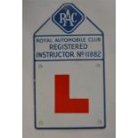 An old Royal Automobile club learner sign 'L'. Est