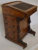 A Victorian walnut Davenport, drawers to side, hin