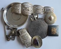 A bag containing Continental silver brooches, brac