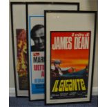 Three framed and glazed advertising posters. Est.