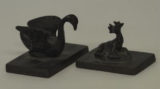 Two cold bronzes of animals on matching base with