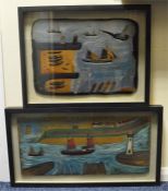 Two framed and glazed modernistic harbour scenes o