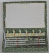 A cased set of hardstone chopsticks and stands in