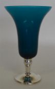 GORHAM: A good tapered green glass vase mounted o