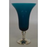 GORHAM: A good tapered green glass vase mounted o