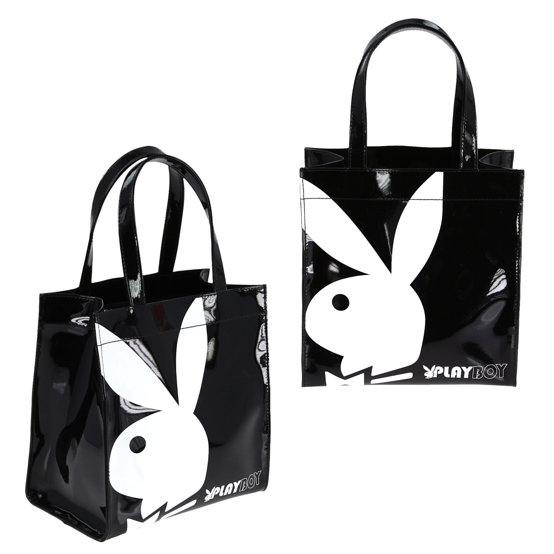 Joblot of 50 Playboy Gift range small patent shopper bag Black/White PA7700-BLK