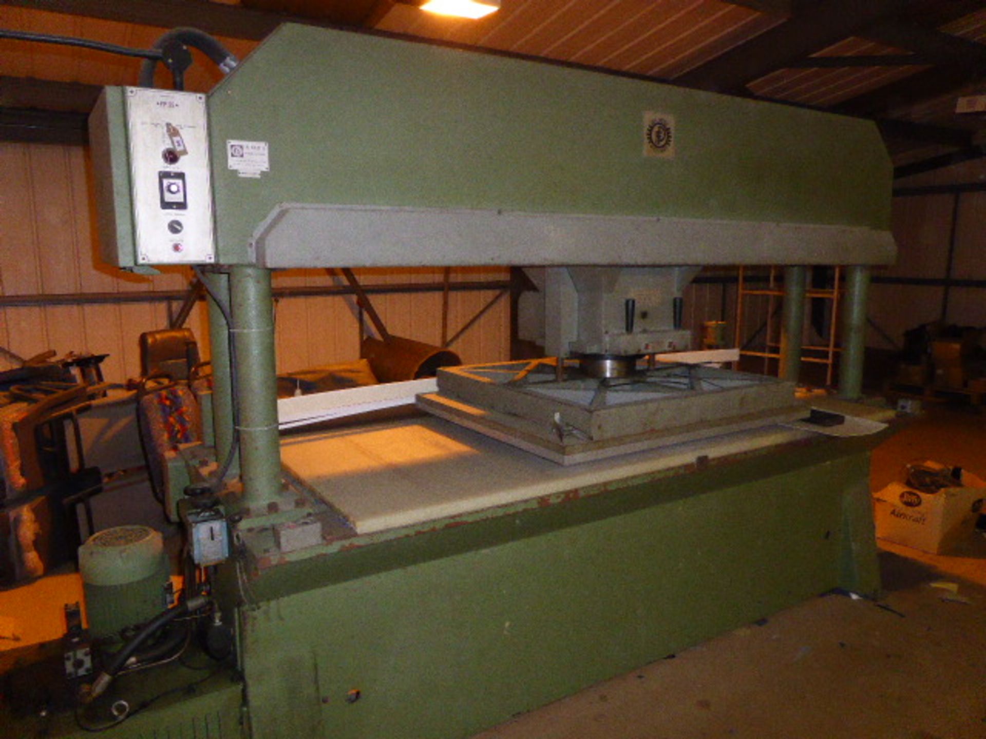 FP F.LLI Poletto model FP25 travelling head platen press, platen size 1.2m x 1m, bed size 2.5m x 1m,