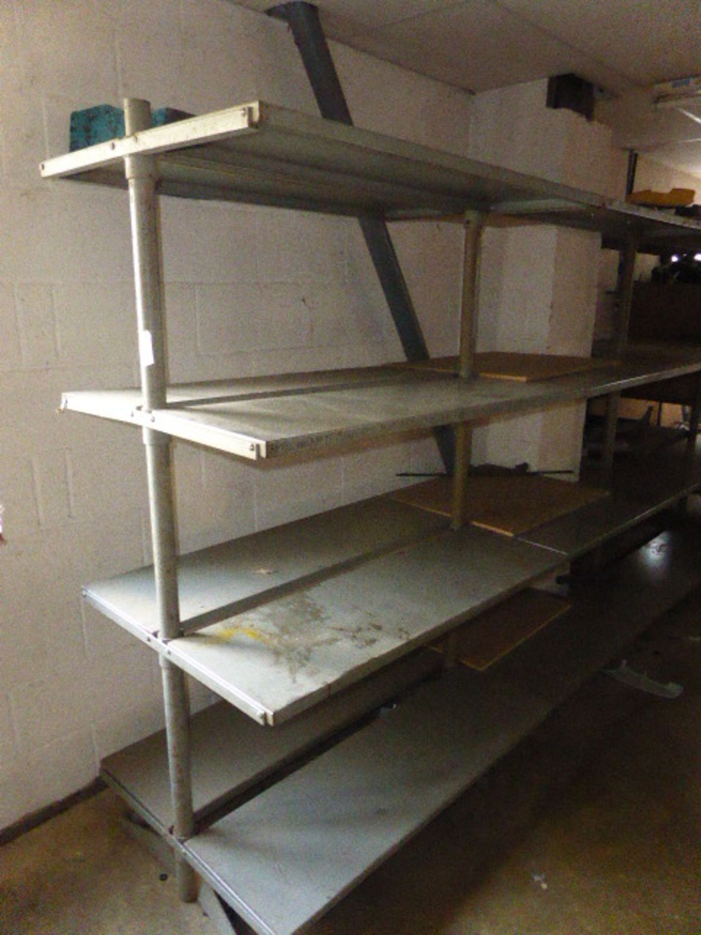 Mid 20th century 5 tier double sided stock/parts rack approx 2m tall x 360cm wide