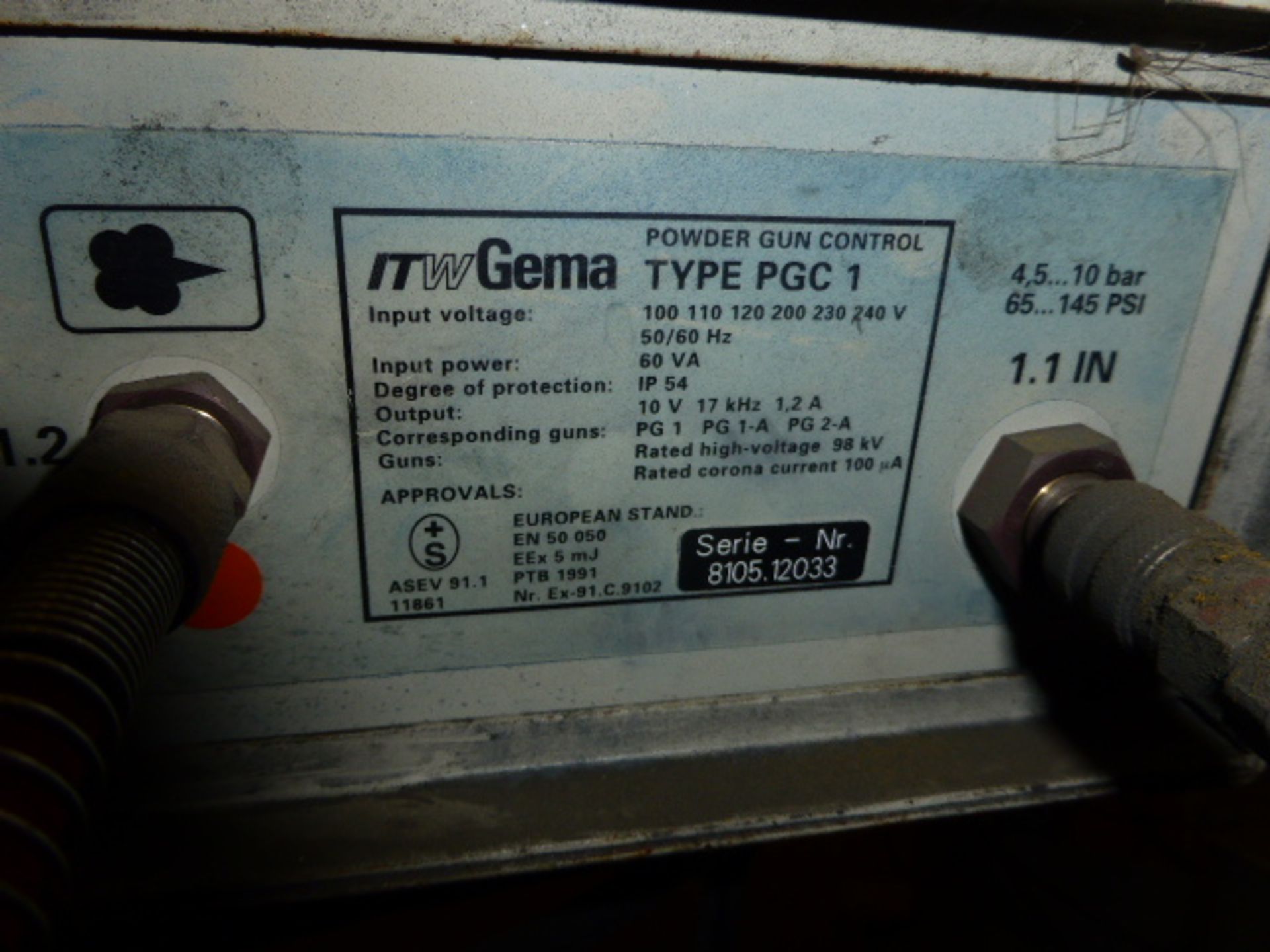 Gema Volstatic model PGC1 manual gun control unit with ITW Gema gun with associated hose and cabling - Image 5 of 6