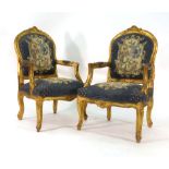 A pair of French Louis XVI-type giltwood and upholstered armchairs CONDITION REPORT: