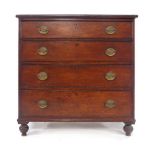 A Victorian mahogany chest of four long graduated drawers on turned feet, w.