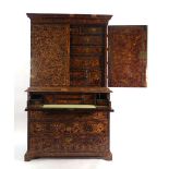 A George I secretaire-chest and cabinet, stained in the 'Mulberry' manner, bearing the label G.