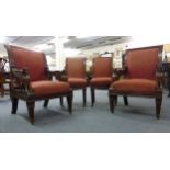 A set of four 19th century mahogany and upholstered saloon chairs including two armchairs,