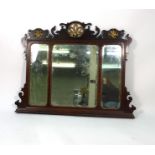 A George II-type wall mirror, the three rectangular panels within a mahogany,