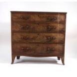 A George III mahogany and strung chest of four long graduated drawers on splayed feet, w.