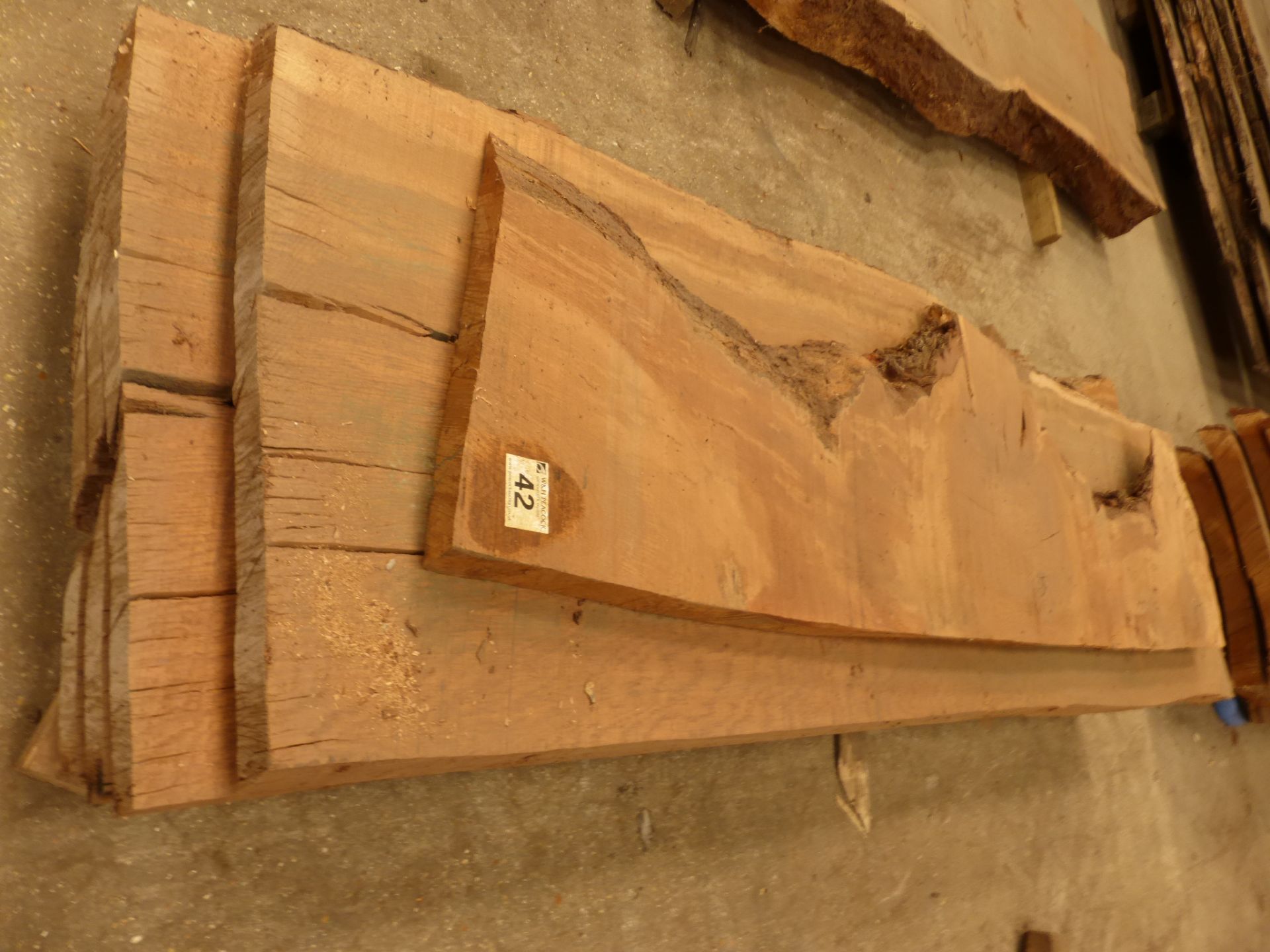 5 brown oak waney edge boards; 4 - 1900 x approximately 600 x 60mm and 1 smaller piece - Image 5 of 5