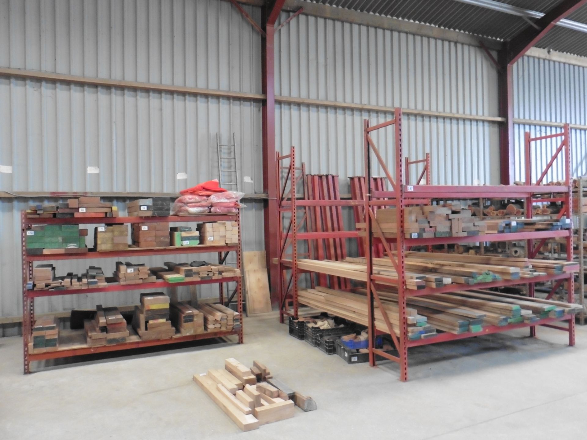 5 running bays of medium duty red steel boltless racking, each bay measures approximately 2550mm