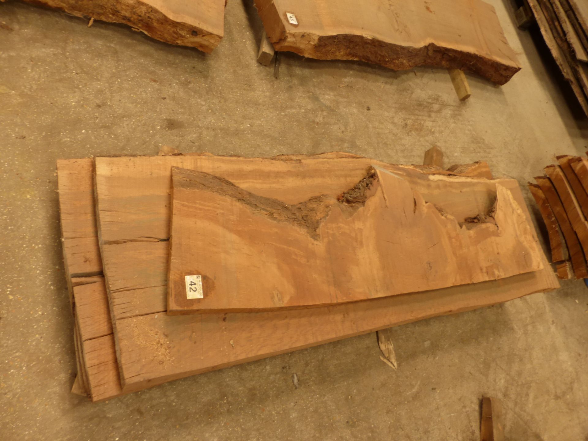 5 brown oak waney edge boards; 4 - 1900 x approximately 600 x 60mm and 1 smaller piece - Image 2 of 5