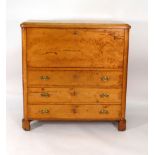 A 19th century continental satin birch secretaire the fall front enclosing a birch and ebonised