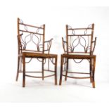 A pair of Aesthetic Movement bamboo and chinoiserie seated armchairs CONDITION REPORT: