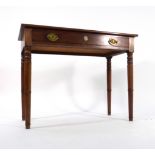 A 19th century mahogany side table with a single frieze drawer on turned legs, w.