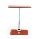 A contemporary red glass side table on a chromed column, w.