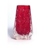 A Whitefriars ruby red 'Coffin' vase, h. 13.