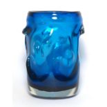 A Whitefriars kingfisher blue 'knobbed' glass vase, h.
