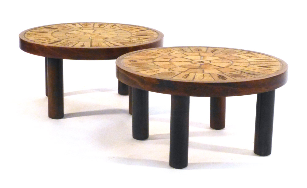 A pair of 1970's 'Garrigue' tile topped circular coffee tables by Roger Capron, marks to tiles, d. - Image 3 of 5