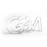 A set of 3 shaped stainless steel letters 'GGM', h.