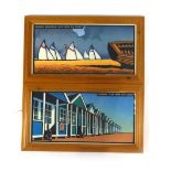 A beach house scene, lithographic print,