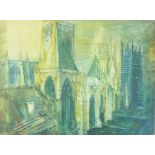 After Sir John Piper, York Minster, coloured reproduction, 44 x 33 cm,