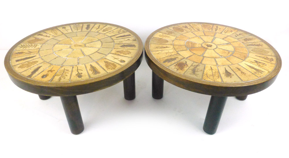 A pair of 1970's 'Garrigue' tile topped circular coffee tables by Roger Capron, marks to tiles, d. - Image 5 of 5