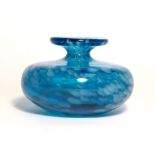A blue glass vase of squat form in the manner of Mdina, h. 9.
