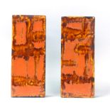 A pair of Newlyn School slab vases, each decorated in an orange and treacle drip glaze, h. 25.