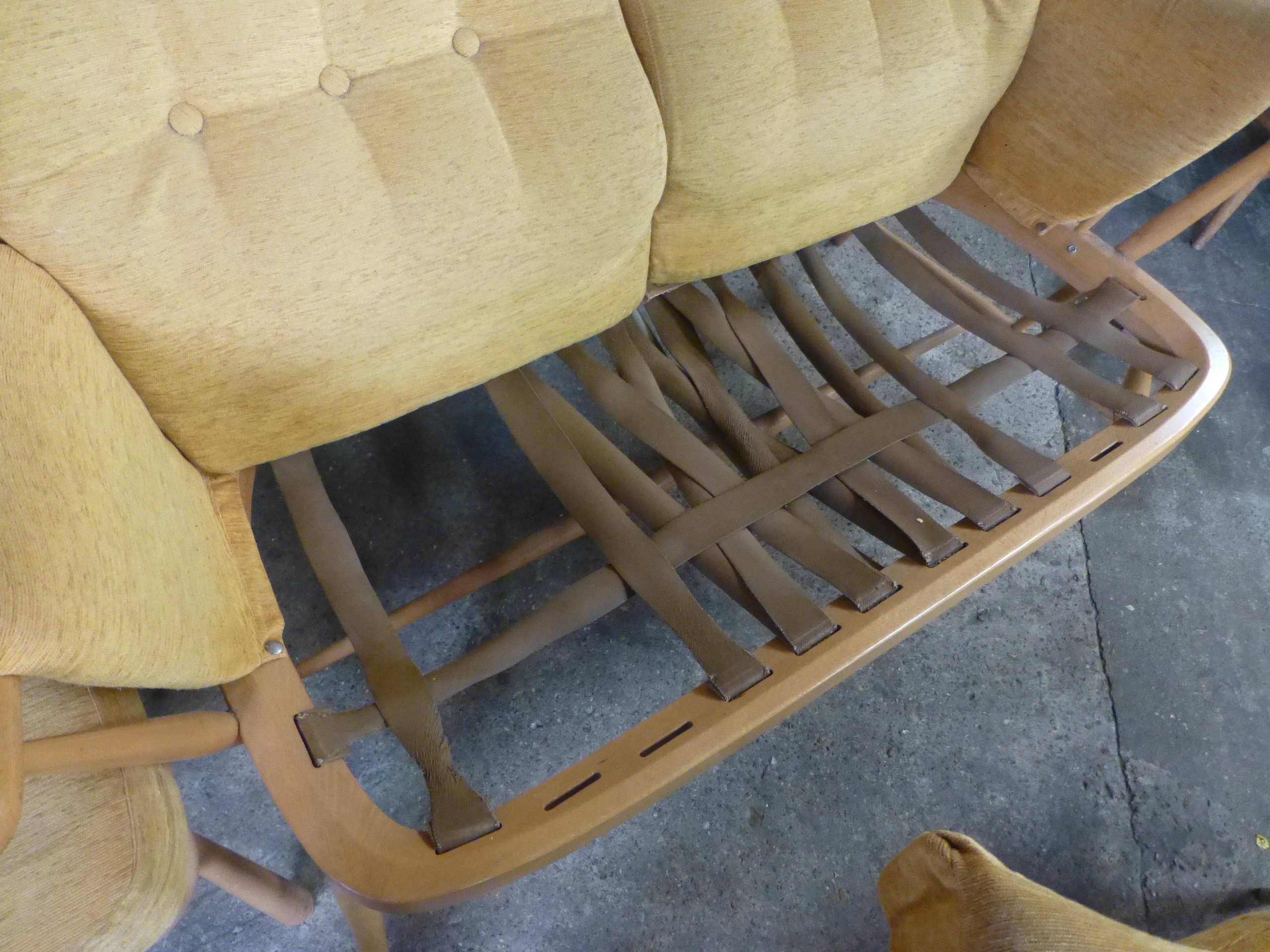 An Ercol beech and upholstered two seater sofa together with a matching footstool - Image 3 of 6