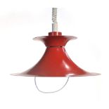 A 1970's red pull-down ceiling light with a circular hoop CONDITION REPORT: Working