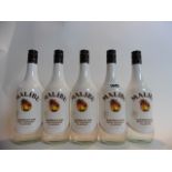 5 bottles of Malibu Original Caribbean Rum with Coconut flavour 70cl 21% each