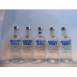 5 bottles of Absolut blue vodka from Sweden 40% 70cl each