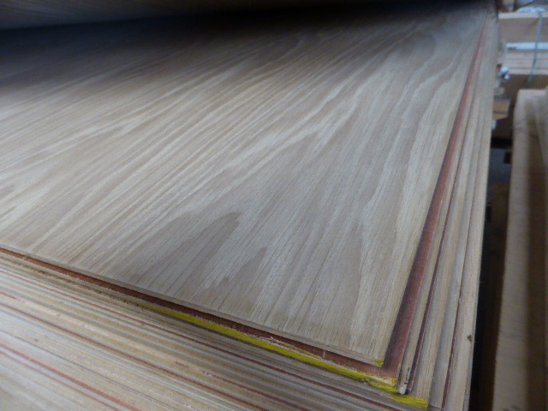 Approximately 80 sheets of oak faced plywood 1220mm x 2440mm x 4mm