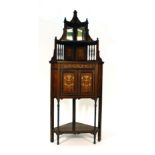 A 19th century rosewood, strung and parquetry corner cabinet,