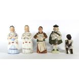 Five late 19th/early 20th century bisque 'nodding' figures modelled as a male figure in traditional