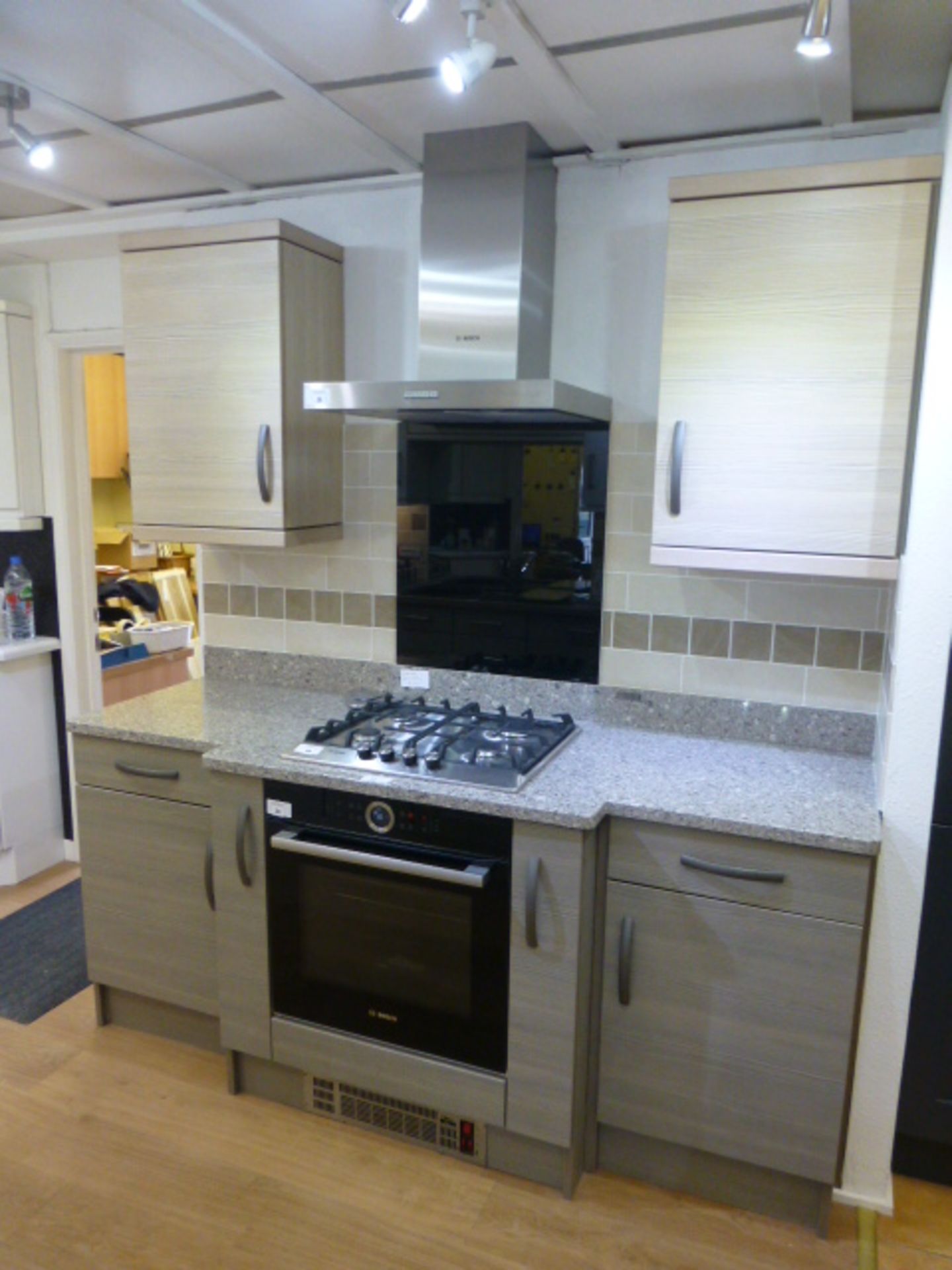 Masterclass Kitchen display approx. 198cm in Avola Grey and Champagne with quartz worktop and