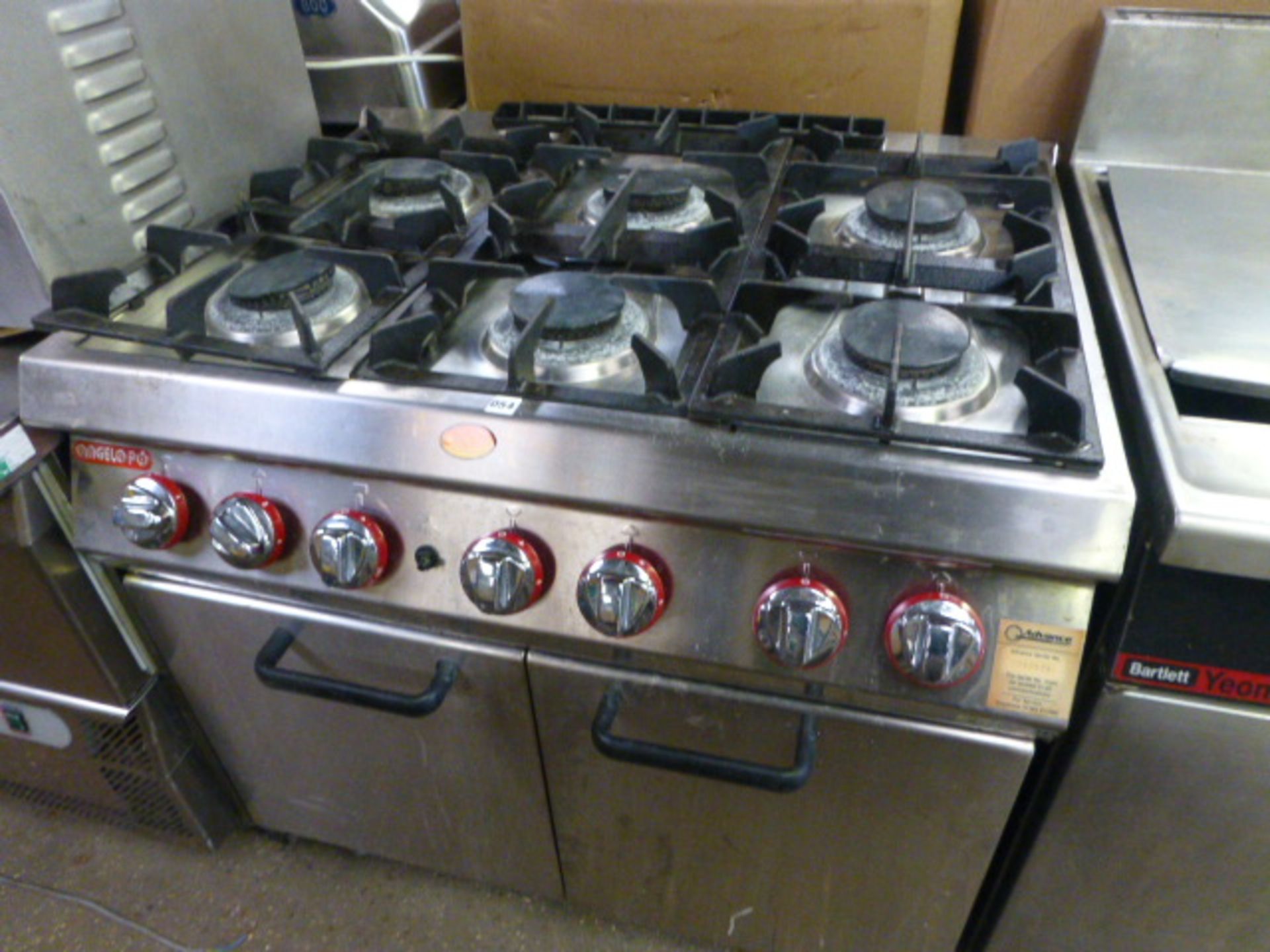 90cm gas Angelo Po 6 burner cooker with 2 door oven under