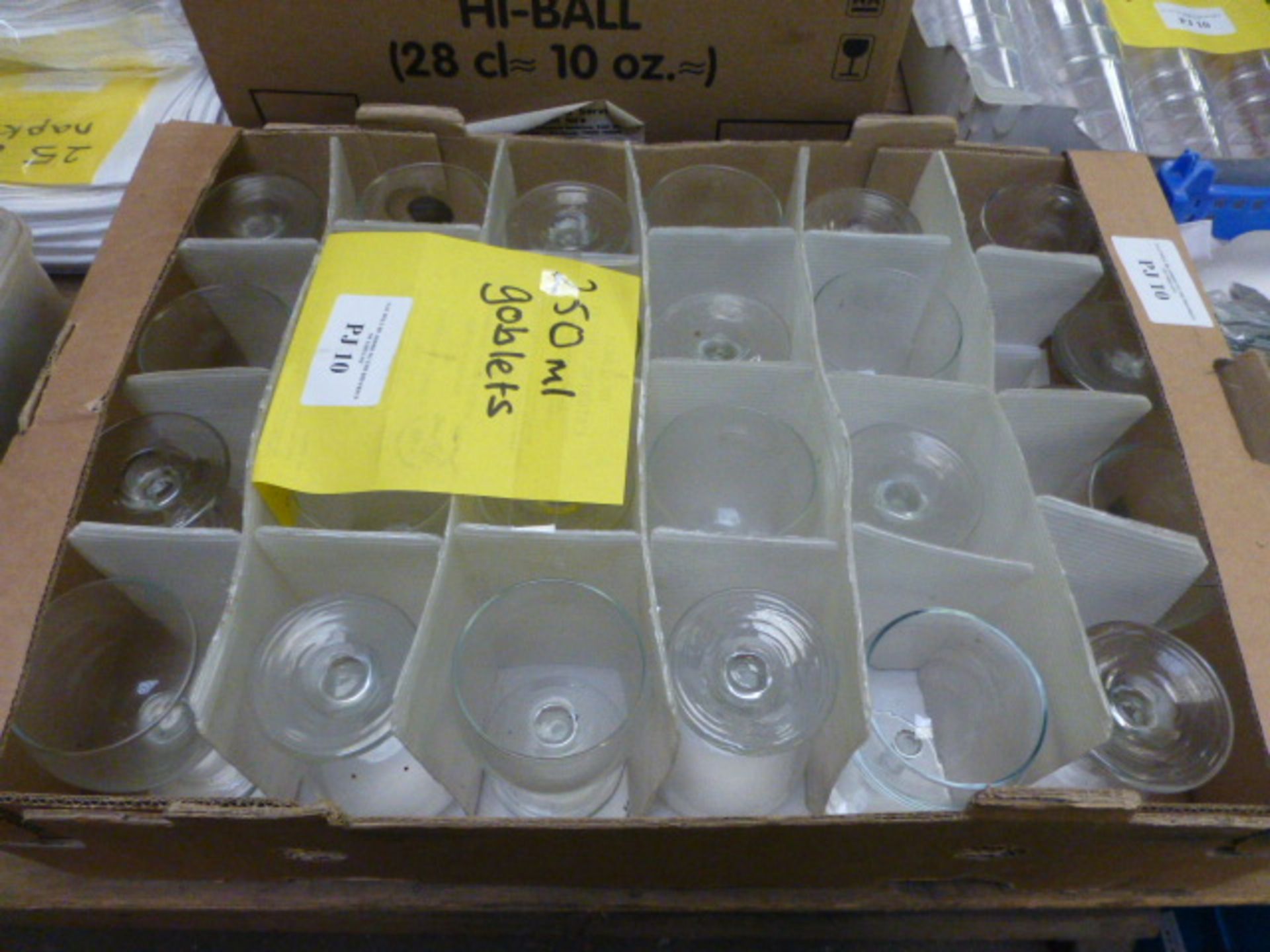 Tray of glass wine goblets