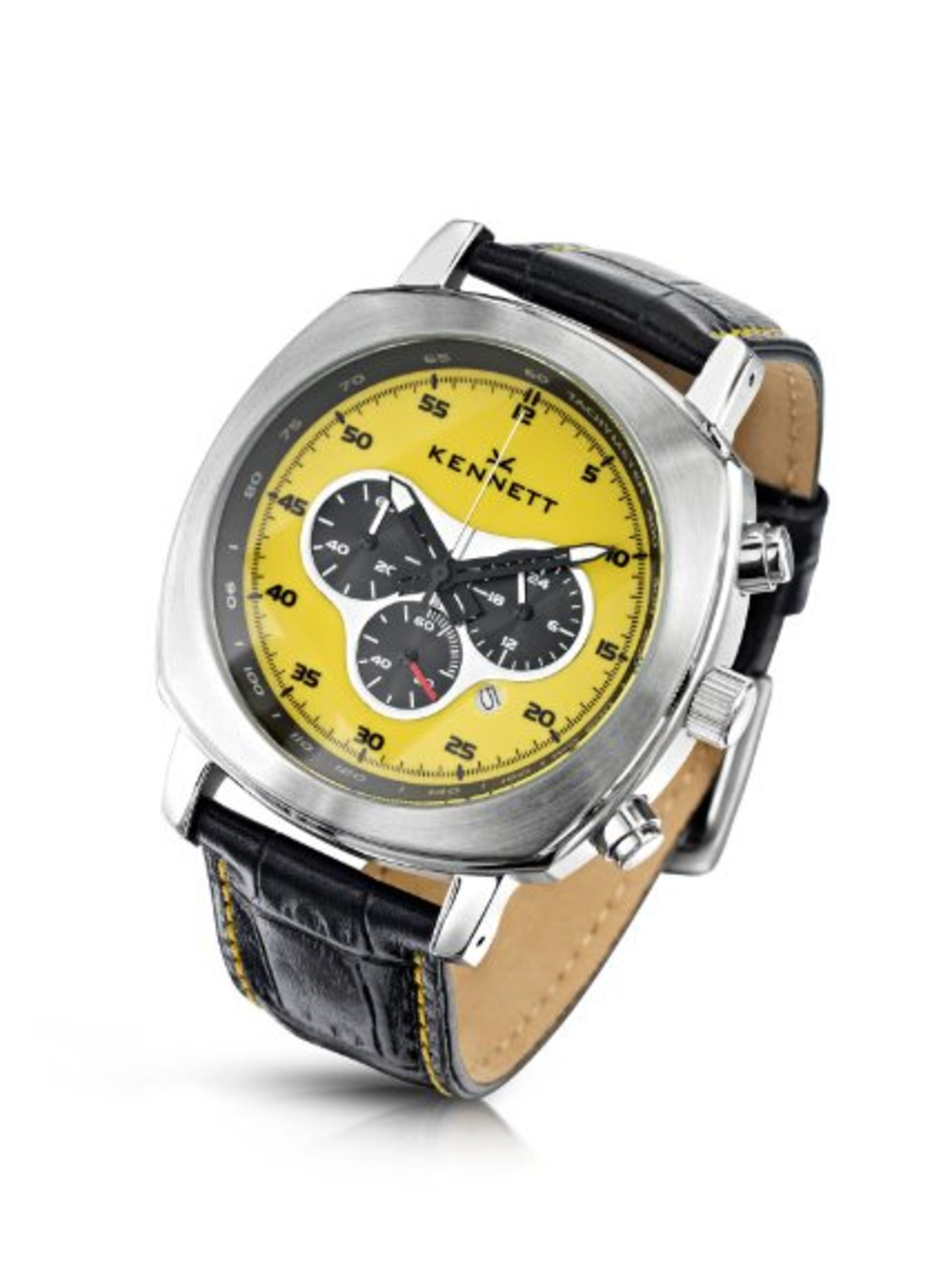 KENNETT Men's Quartz Watch with Yellow Dial Chronograph Display and Black Leather Strap 2001.4103