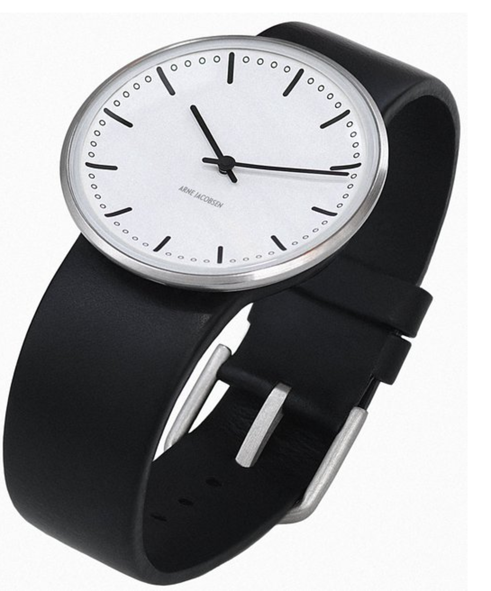 Arne Jacobsen City Hall Unisex Watch 43457 with Black Dial and Black Calf Skin Strap (Large)