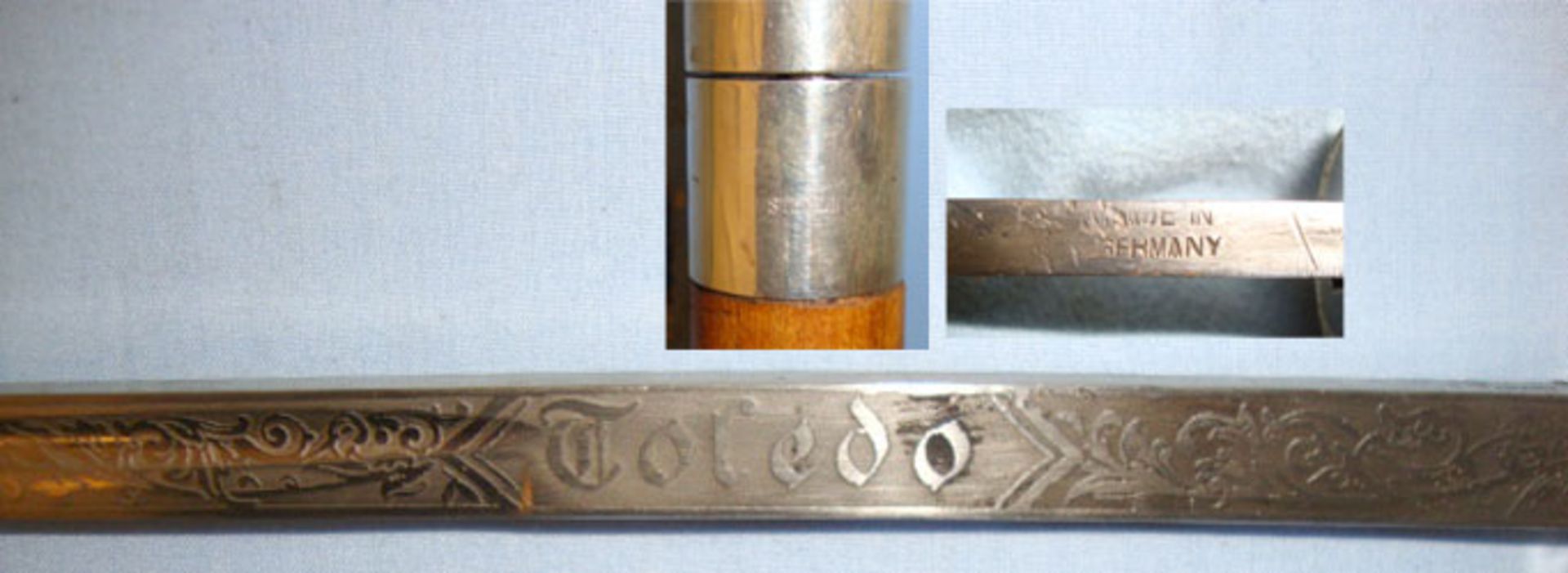 Victorian Era German Gentleman’s Silver Mounted Sword Stick With Tooled Spanish ‘Toledo’ Blade.